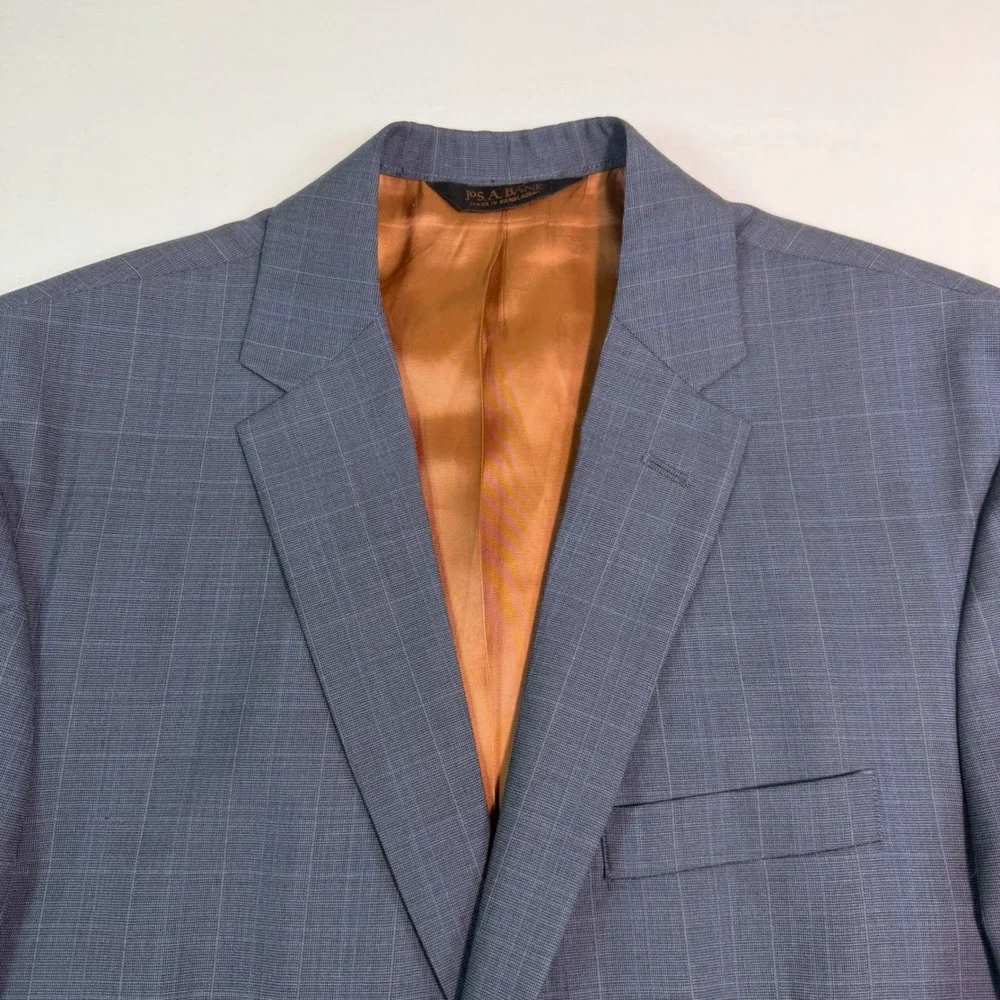 Jos. A. Bank Mens 40R Suit Jacket Blazer Blue Gray Glen Plaid Wool Slim Fit